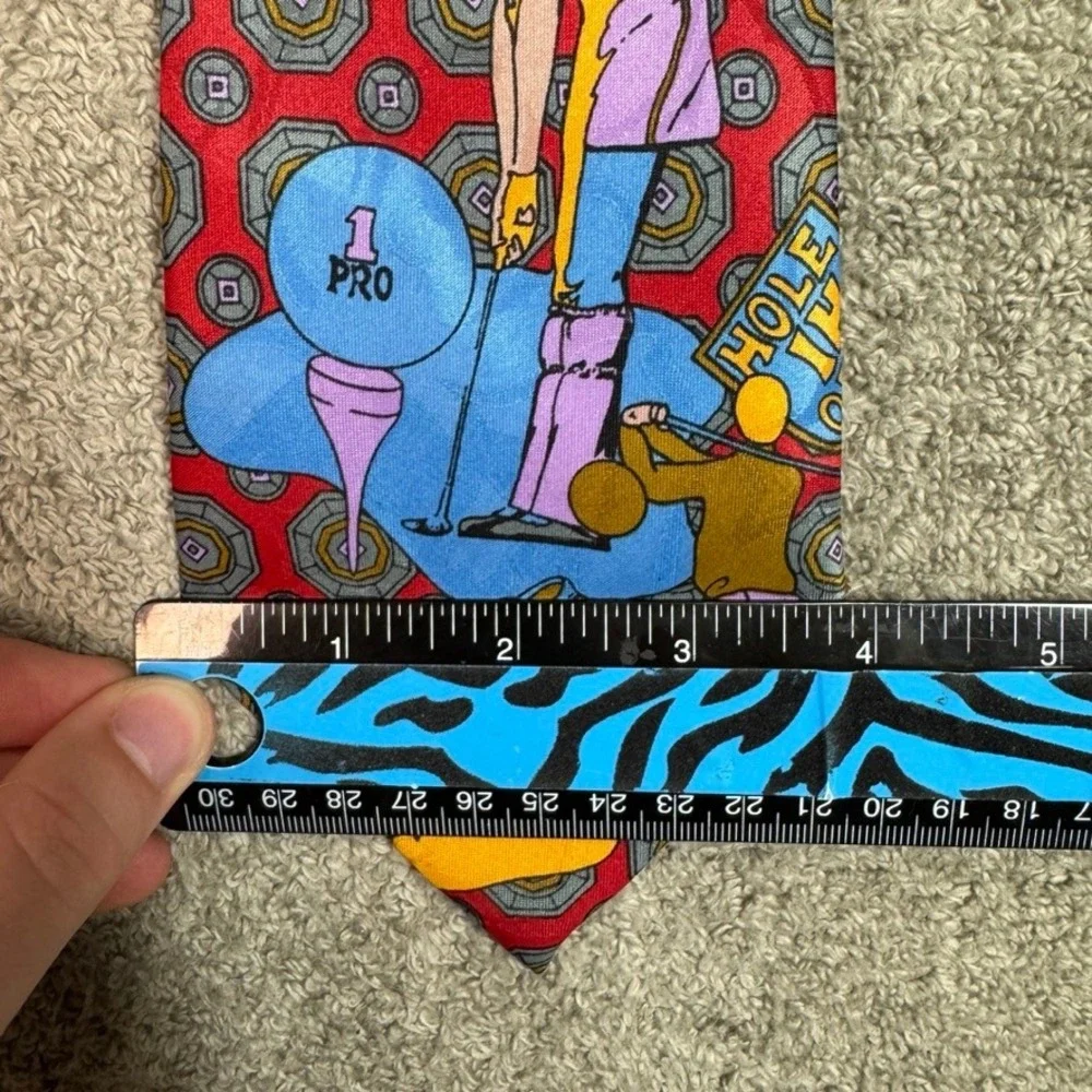 Duomo Milano Mens Silk Tie Red Geometric Novelty Golf Graphic Hand Made Italy